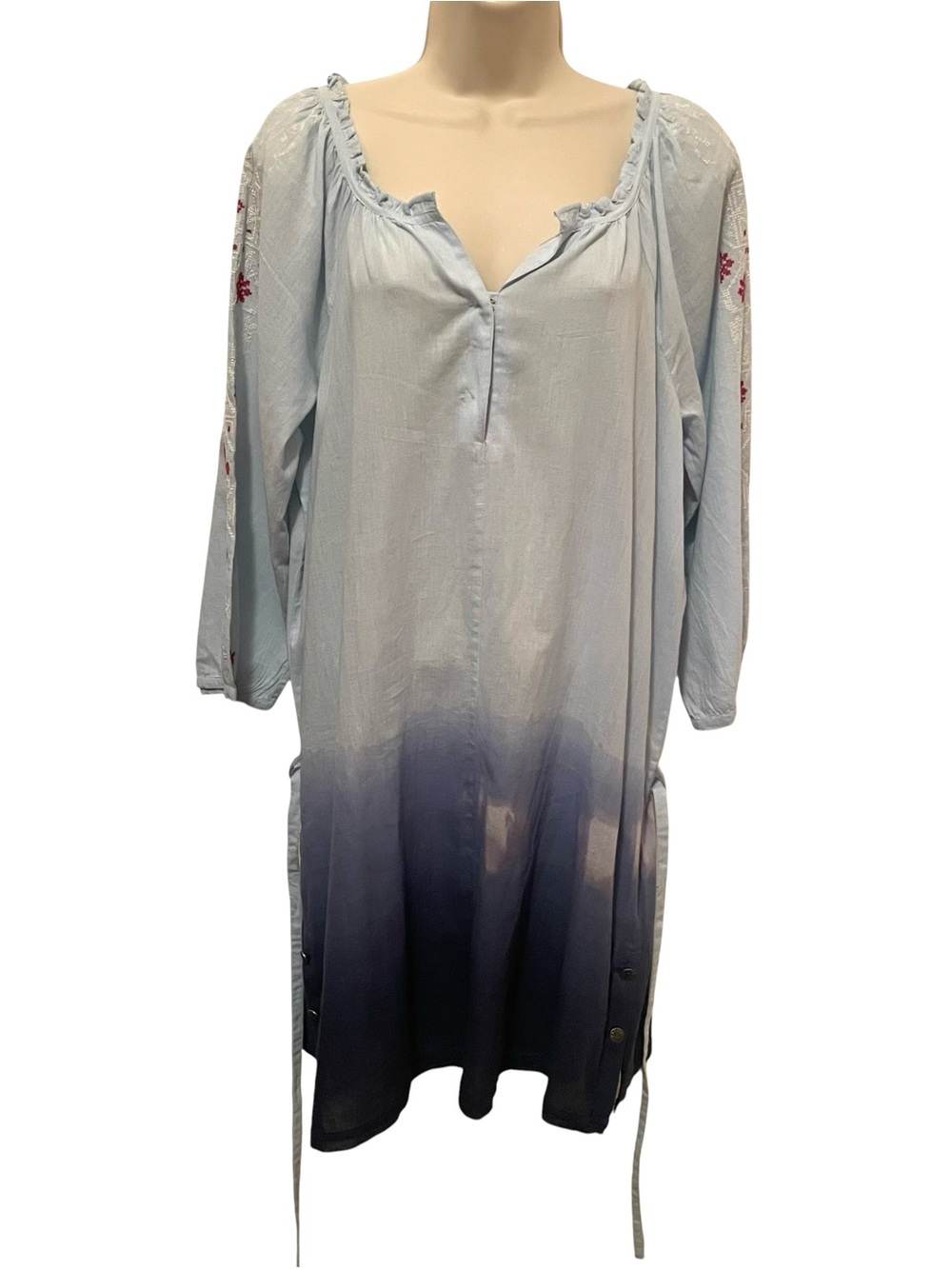 Odd Molly Anthropologie Mini Dress Blue Embroidered Sleeves size Large (3)
